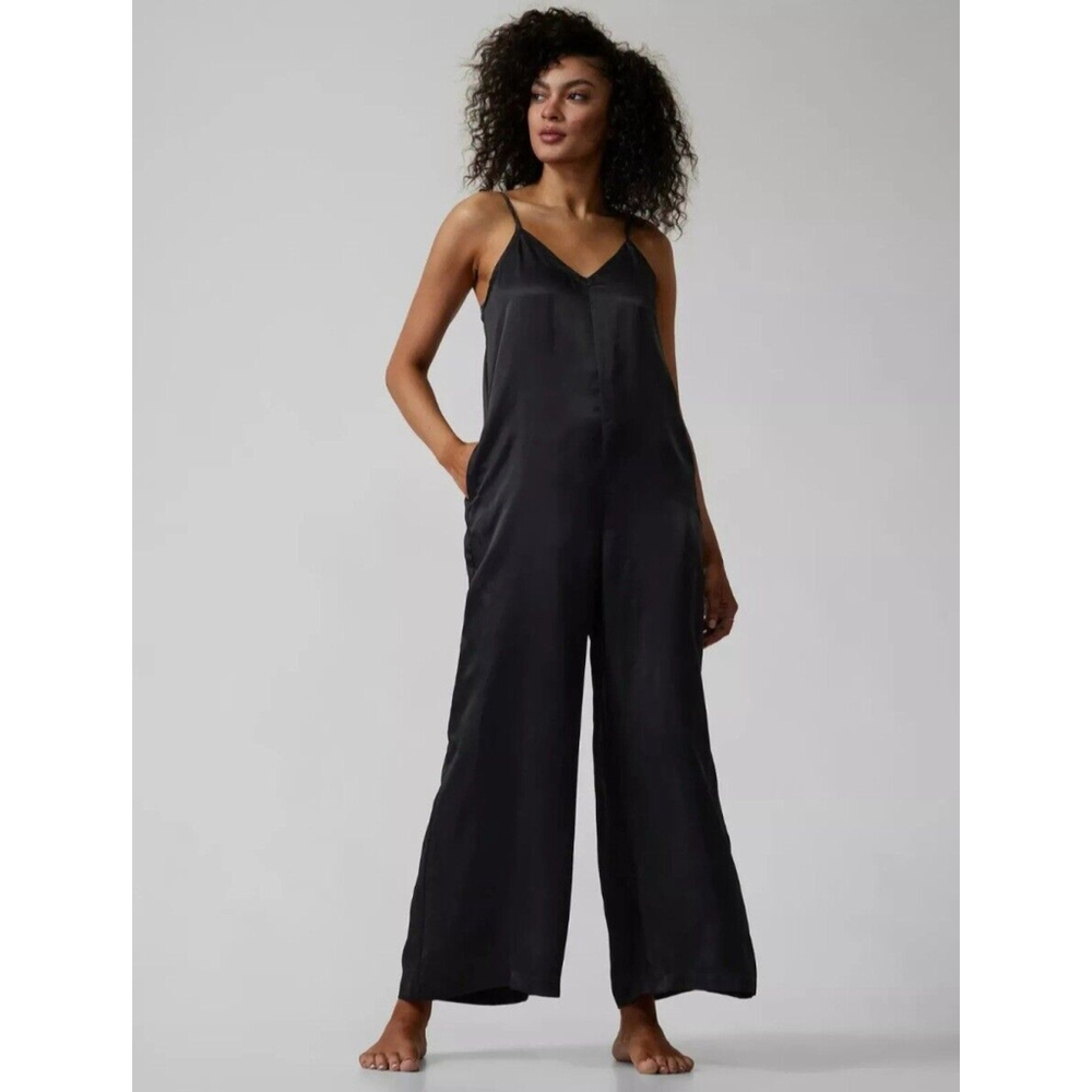 NWT Athleta Calm Cool Down Sleep Romper Black Sz Small Luxurious Cooling Feel